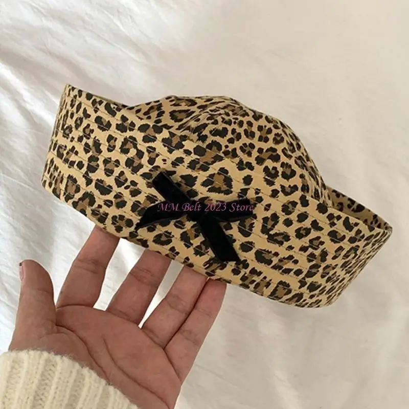 

49ME леопардовая панама с откидными полями для женщин и девочек, дышащая матросская шляпа, популярная куполообразная шляпа для