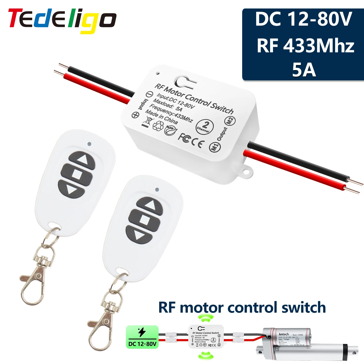 433Mhz Wireless DC Motor Remote Control Switch 12V 24V 48V 5A Receiver Controller with Transmitters for Garage Door Curtain