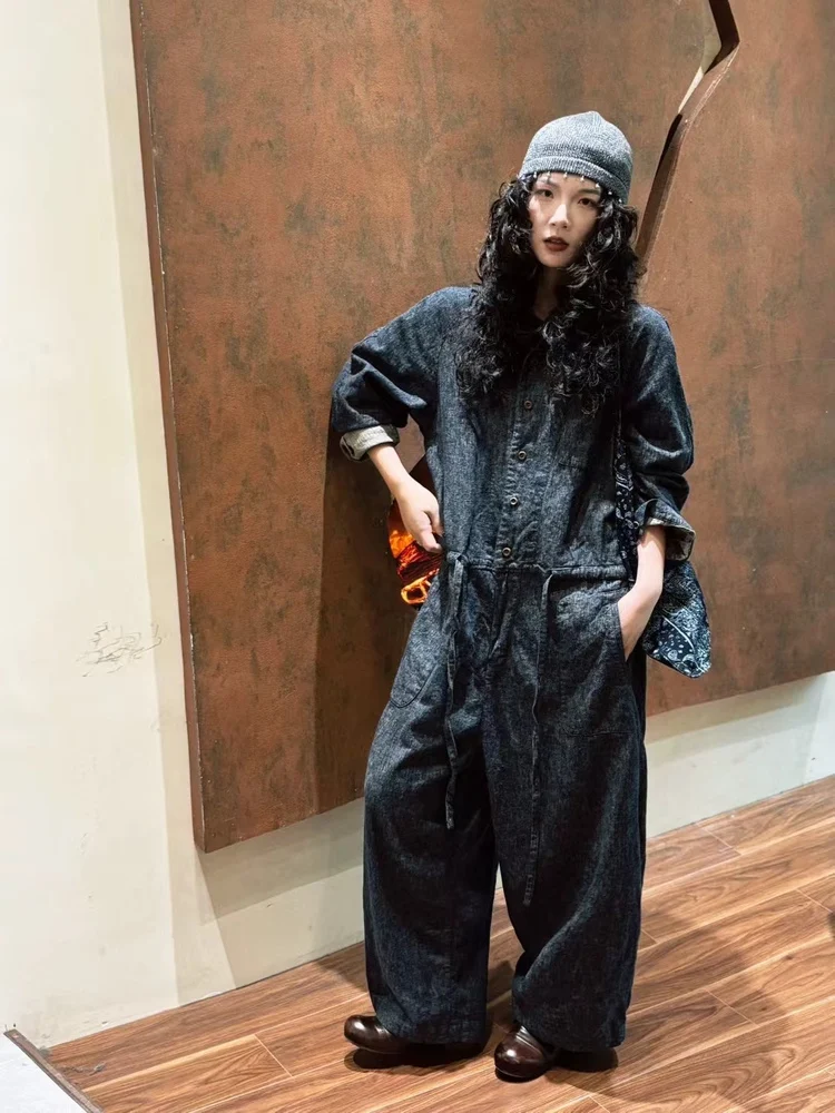 

Новый осенний комбинезон из льняной смеси с низкой талией и длинными рукавами, коллекция 2025 года, элегантный высококачественный цельный брючный костюм в художественном стиле