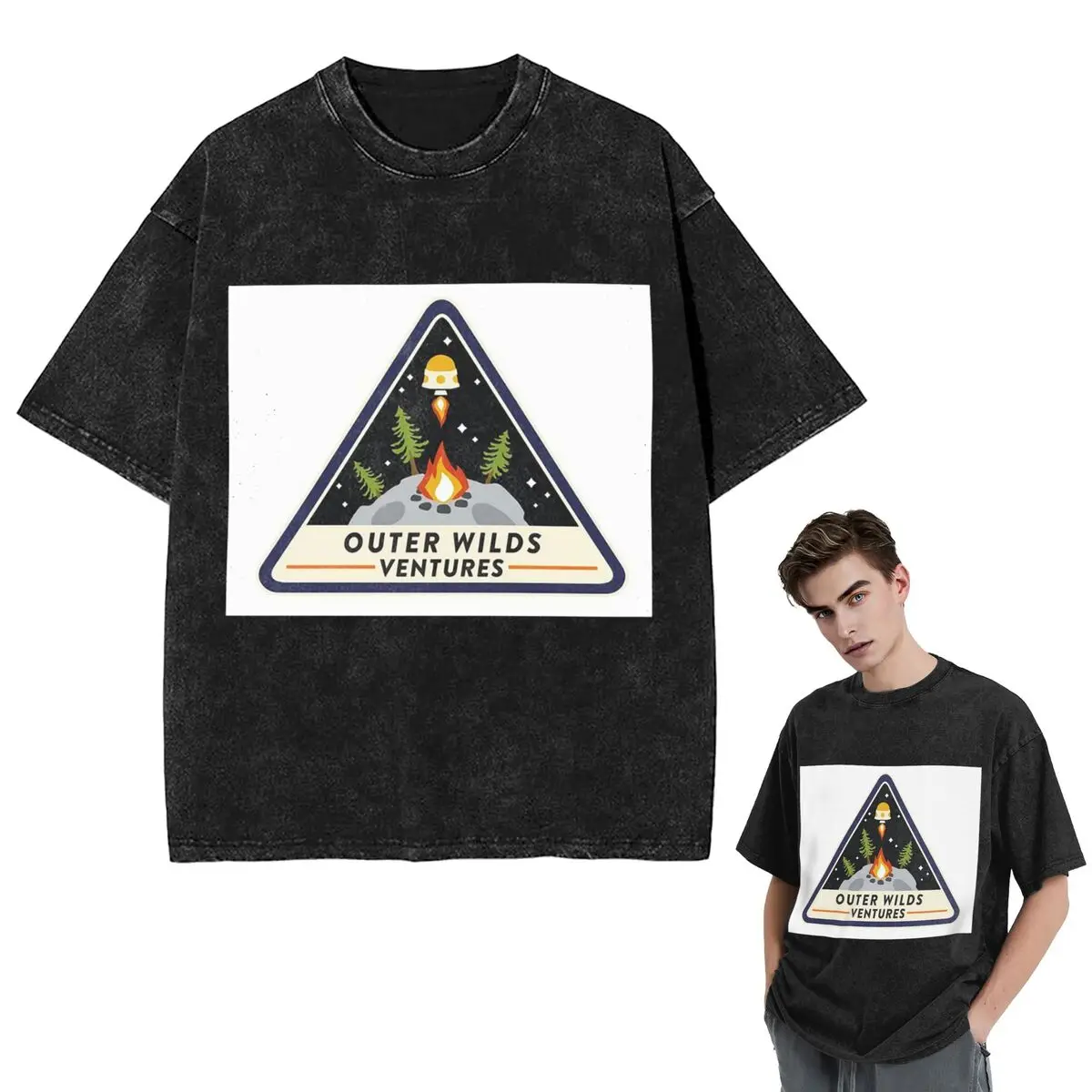 Streetwear T-Shirts Outer Wilds Ventures Patch Washed T Shirt Short Sleeve Hip Hop T-Shirt Tops Tees for Men Women