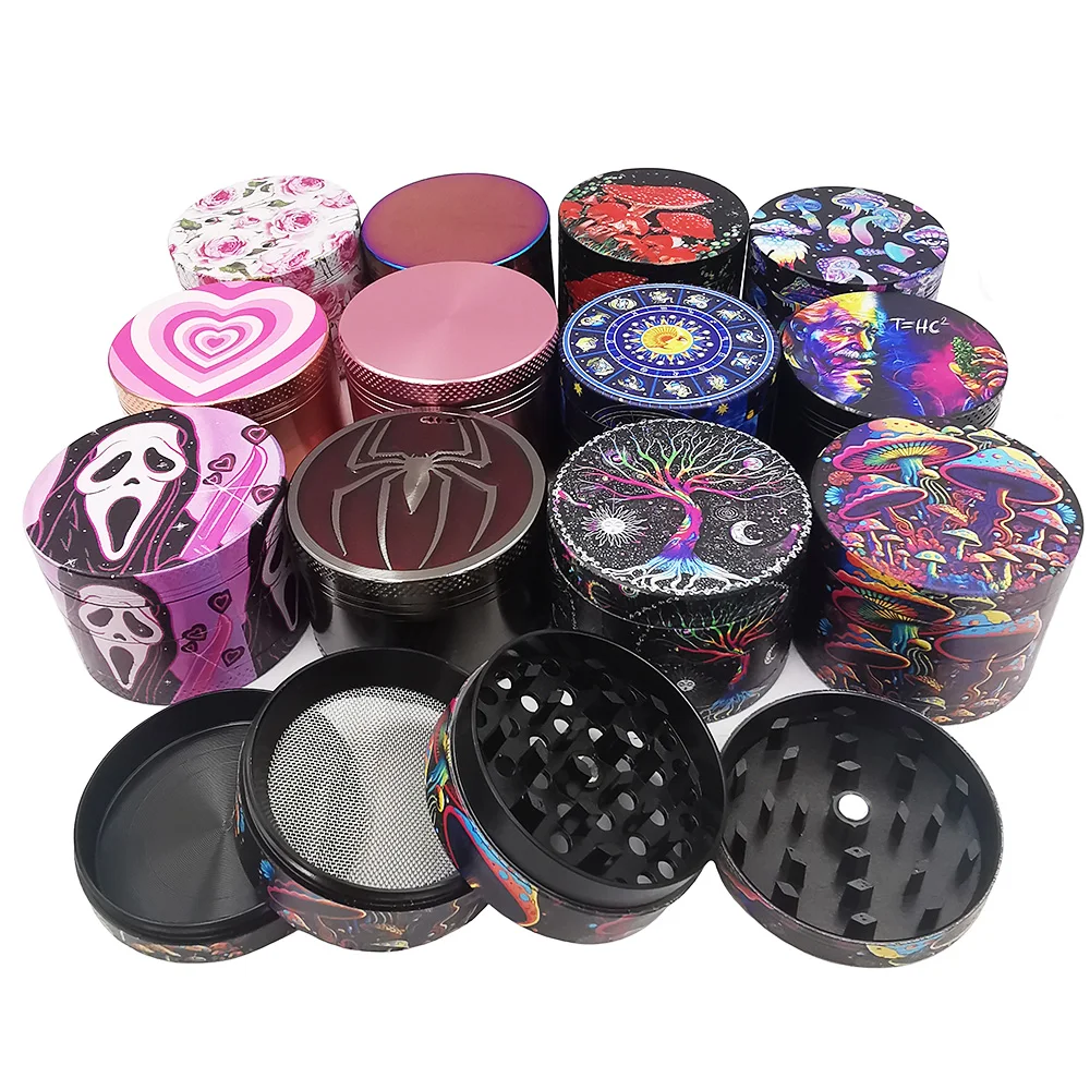 50MM Metal Smoke Grinder With 18X12.5CM Metal Rolling Tray Kit Herb Grinder 4 Layer Tobacco Grinder Accessories Zinc Alloy Set