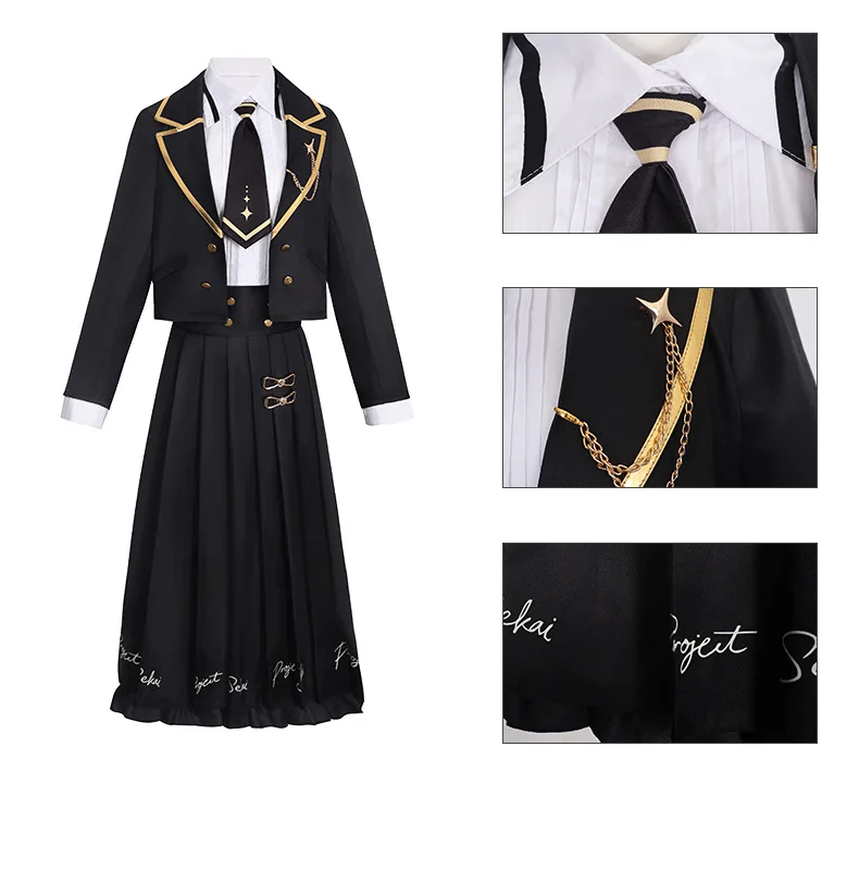 Shinonome Ena Cosplay Project Sekai المرحلة الملونة! زي شعر مستعار للنساء للحفلات باللون الأسود، بدلة تنورة للهالوين للنساء