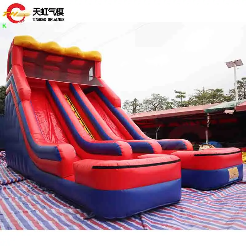 10 x 5 m riesige aufblasbare Wasserrutsche, 2 Streifen, doppelspurige, rutschige aufblasbare Rutsche für Erwachsene mit Wasserpool-Ende