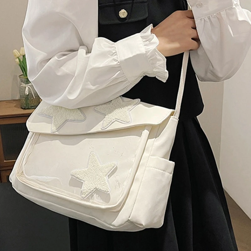 Women Star Pattern Crossbody Bag Korean Style Messenger Bag Student School Bookbag Lady Casual Nylon Large Capacity Shoulder Bag