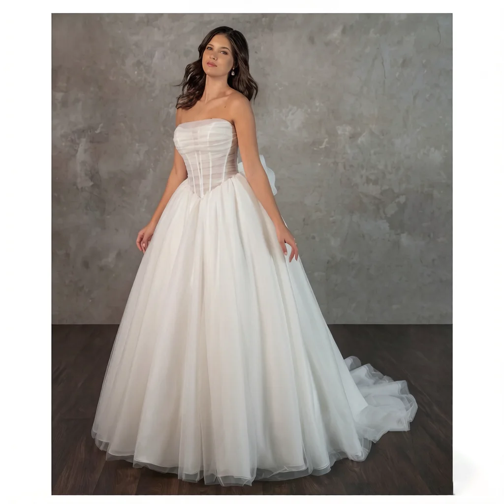 Tull Wedding Dress A-Line Bridal Gown For Wedding Customizable Strapless Back See Through Sweep Train Evening Dress For Wedding
