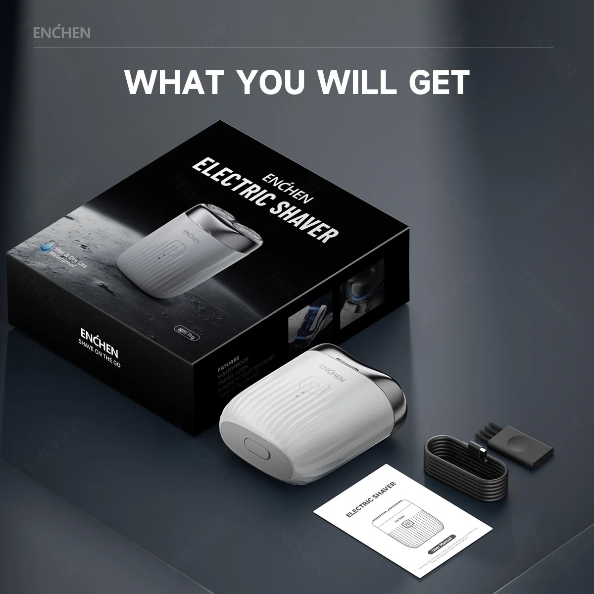 ENCHEN 미니 프로 전기 면도기 2방향 플렉스 헤드 100% 방수 타입-C 1시간 충전 자석 커터 헤드 포함