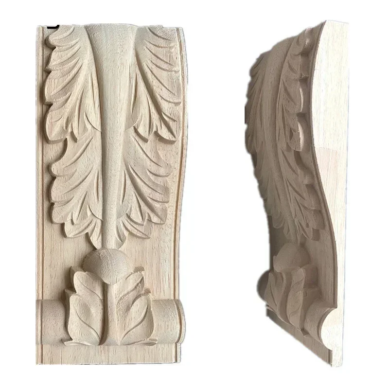 23cm Wood Carved Applique Unpainted Rose Flower Home Decor European Style Fireplace Door God Stage Stigma Pillar Decoration