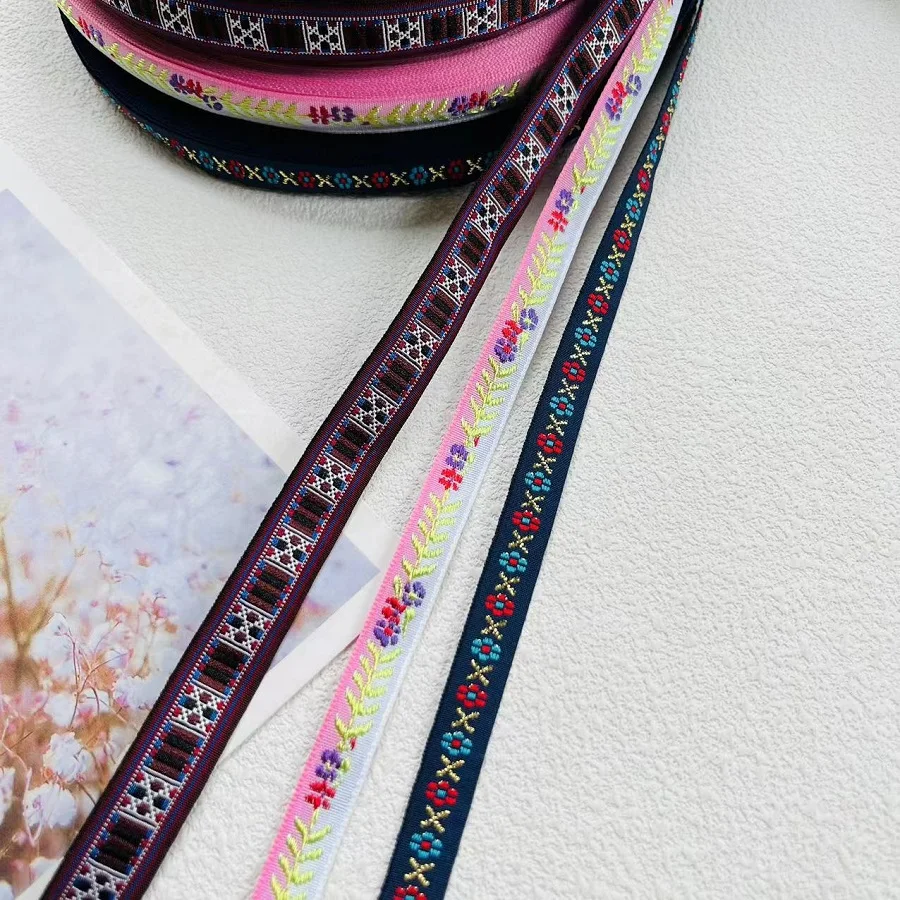 9 M/lot wide About 1.1-1.5 CM Woven Jacquard Ribbon Geometric Flowers For Clothing Accessory ZH-5808