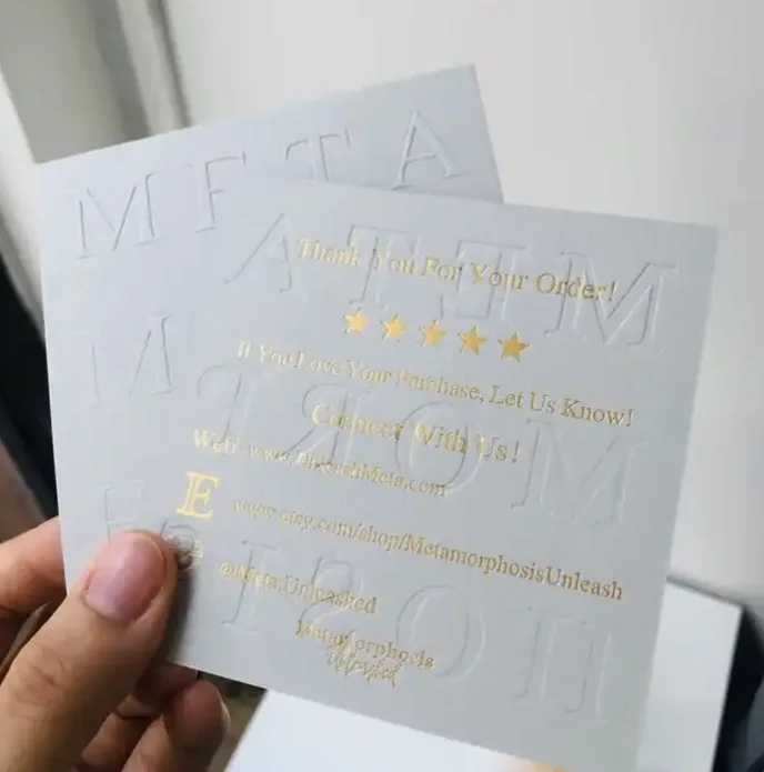 Tarjetas de visita personalizadas, papel de algodón, impresión tipográfica blanca, tarjeta de visita en relieve, 600GSM