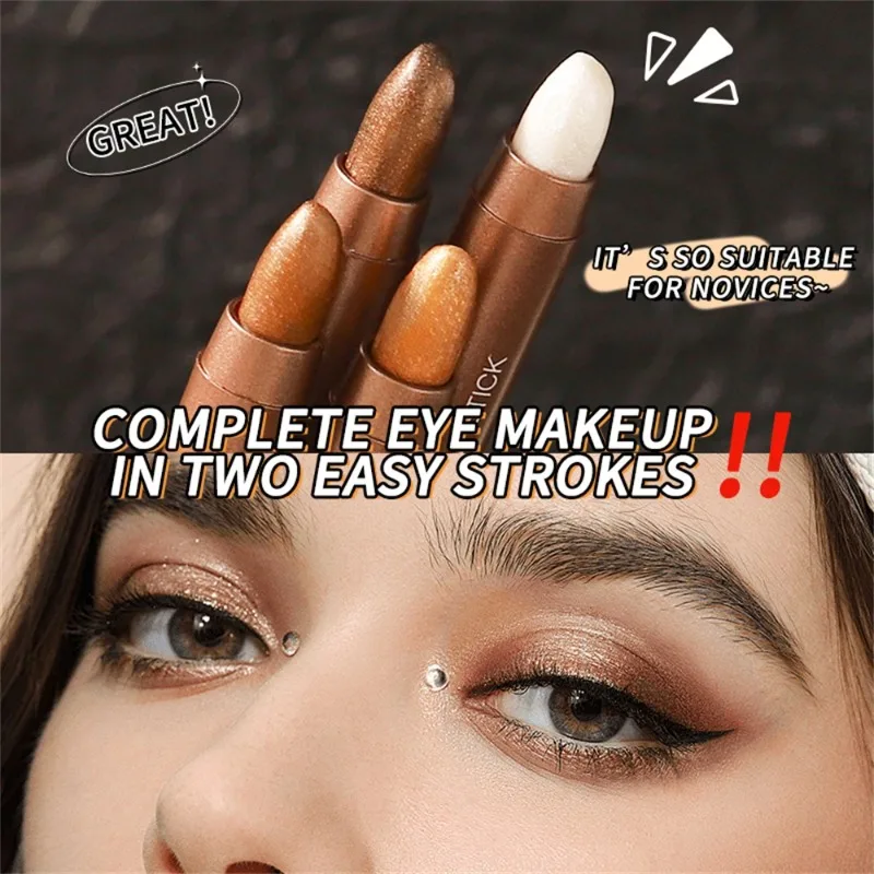 عصا ظلال عيون مقاومة للماء برأس مزدوج، تدوم طويلاً، عالية المصطبغة، لامعة، لامعة، قلم تلوين بني محايد، قلم مكياج