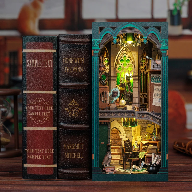 CUTEBEE DIY Book Nook Wooden Dollhouse with Light Dust Cover Magic Bookshelf Insert 3D Puzzle Decor Gift Darkness Common Room