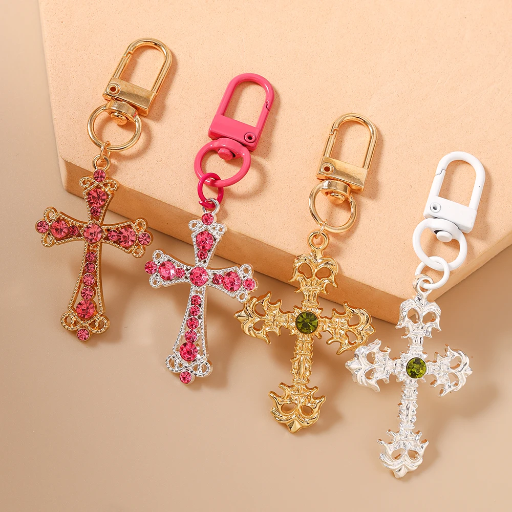 Aihua Y2K Kristall-Kreuz-Schlüsselanhänger aus Legierung, Steampunk-Kreuz-Schlüsselring, Schlüsselketten, Handtaschen-Deko, Gepäck-Anhänger, Auto-Schlüsselhalter, Geschenke – Detail 2