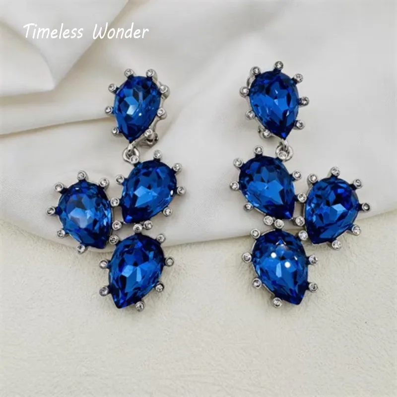 Timeless Wonder Fancy Geo Crystal Floral Clip on Earrings for Women Designer Jewelry Runway Gift Brincos Sweet  Japan Top 4263