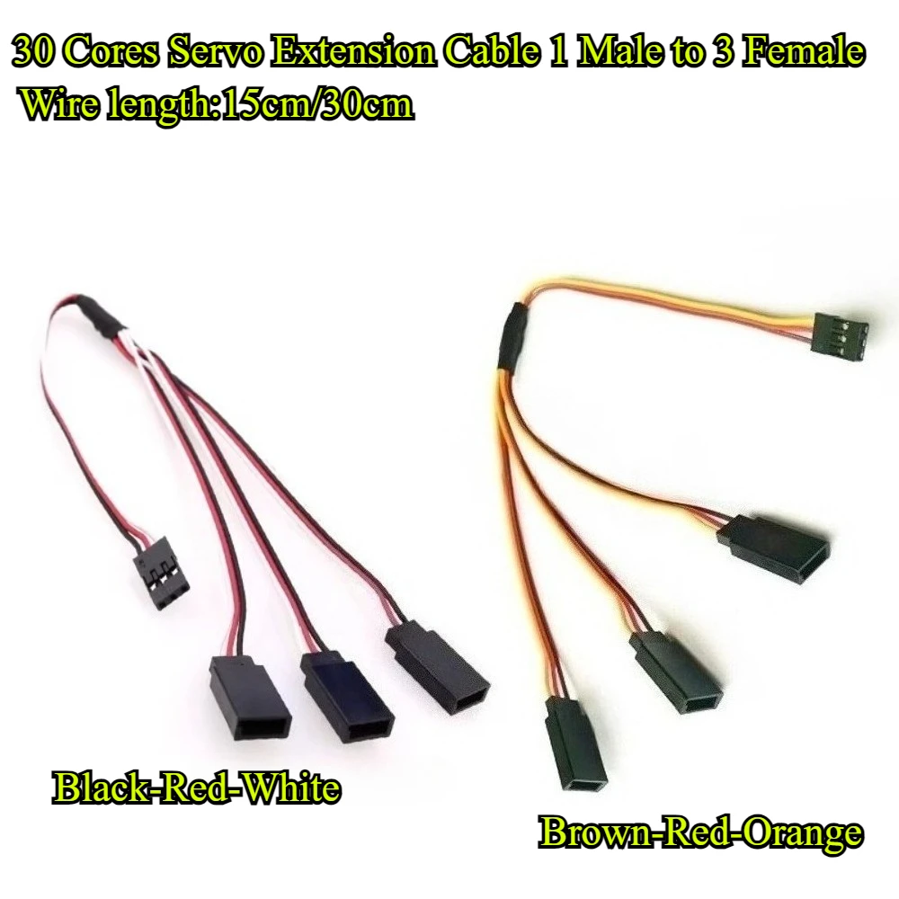3Pin JR Futaba Servo Extension Cable,30 Cores 1 to 3,1 to 4 JR Futaba Y Harness Servo Cable Extension Wire 15/30cm for RC Models