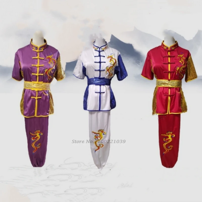 

2024 chinese traditional dragon embroidery tai chi wushu clothing martial arts suit kung fu uniform wing chun shaolin kungfu set