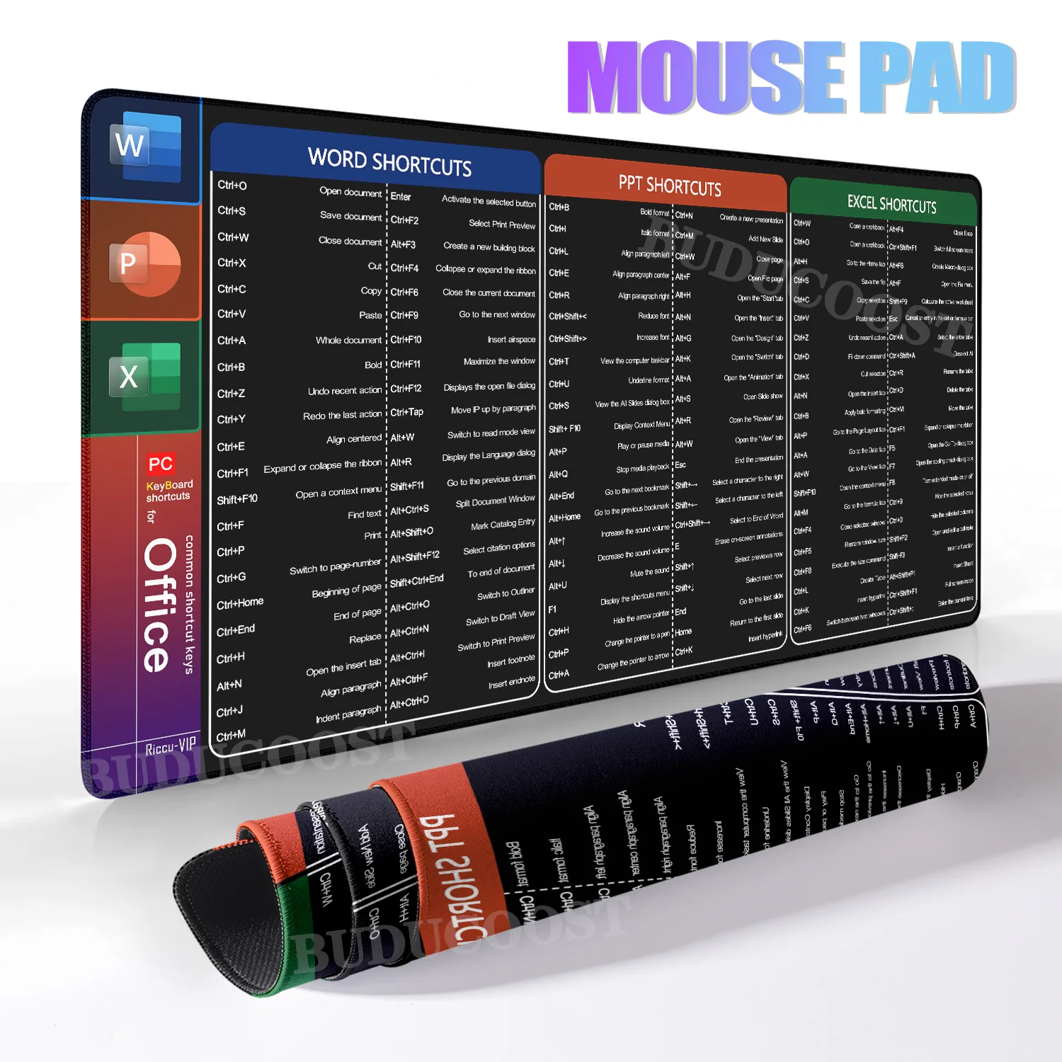 Office Shortcuts Mouse Pad Large Extended Big Keyboard Mousepad for Excel Word Powerpoint Gaming teclado Desk Mat Stitched Edge