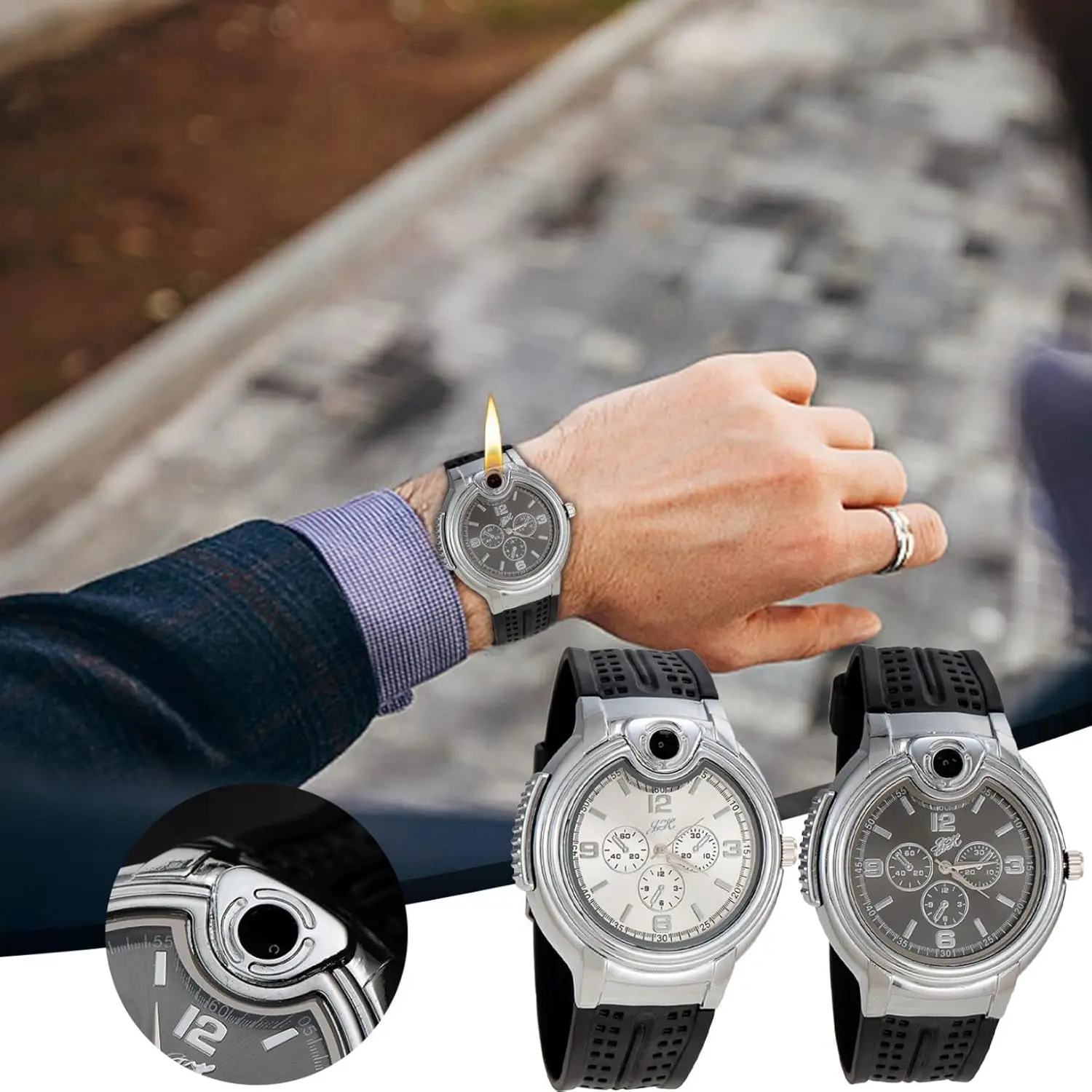 

Fashionable Metal Watch Inflatable Lighter Retro Portable Open Flame Butane Outdoor Lighter Men's Personalized Cigarette Gift