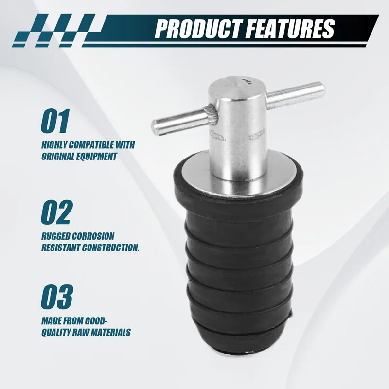 A28F-해양 보트 배수 플러그 T-핸들 나사 조정 가능한 고무 데크 배수 플러그