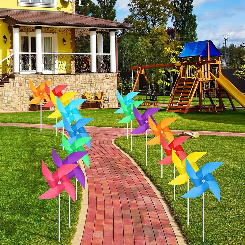 10/20/30/40/50Pcs 19cm Colorful Pinwheels – Bright Plastic Windmills with Sticks for Garden Yard Patio Party & Outdoor Decor TMZ