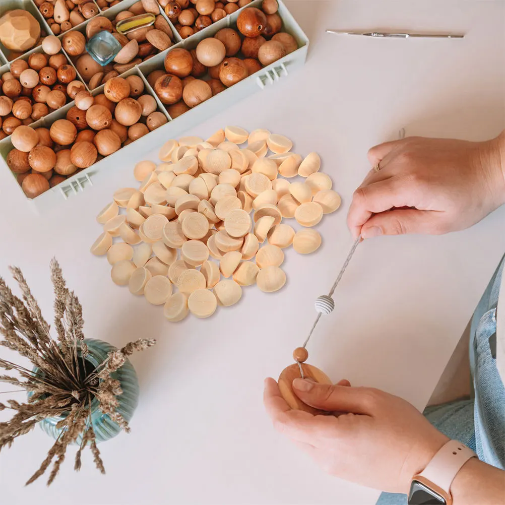 

300Pcs Half Round Wooden Beads 15mm Unfinished Natural DIY Jewelry Accessories Craft Home Decor Half Wood Beads for Ornaments