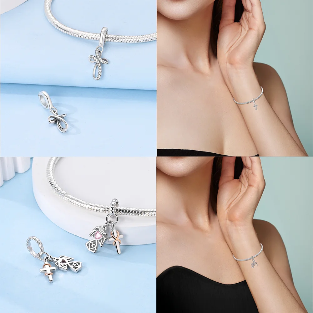 

925 Silver Devil's Eye Fatima's Hand Cross Pendant Religious Symbol Beads Fit Making Religious Jewelry Gift Bracelet Necklace