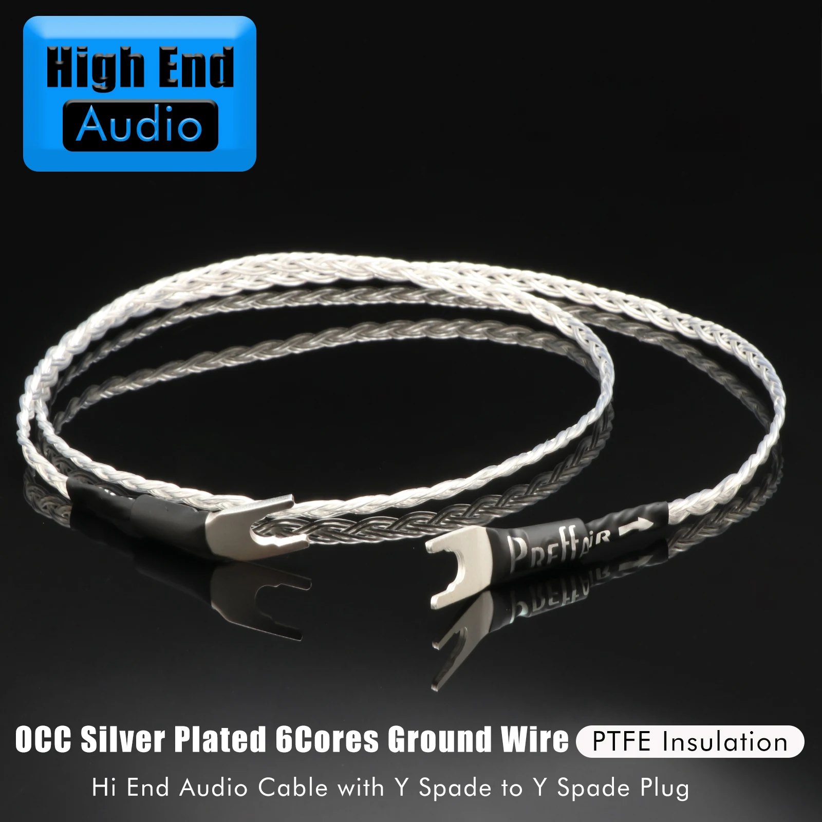 HiFi Silver-Plated OCC Ground Cable 2x0.5mm U-Type Y Spade Terminal for Vinyl Record Player Turntable Phono