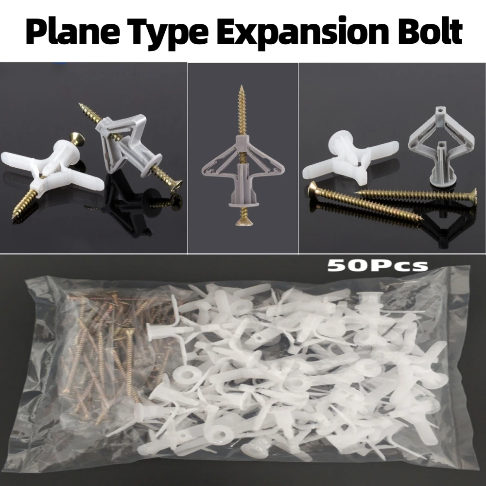 

50Pcs Nylon Plane Type Expansion Bolt Special Expansion Screws Butterfly Shaped Gypsum Wall Hardware Accessories