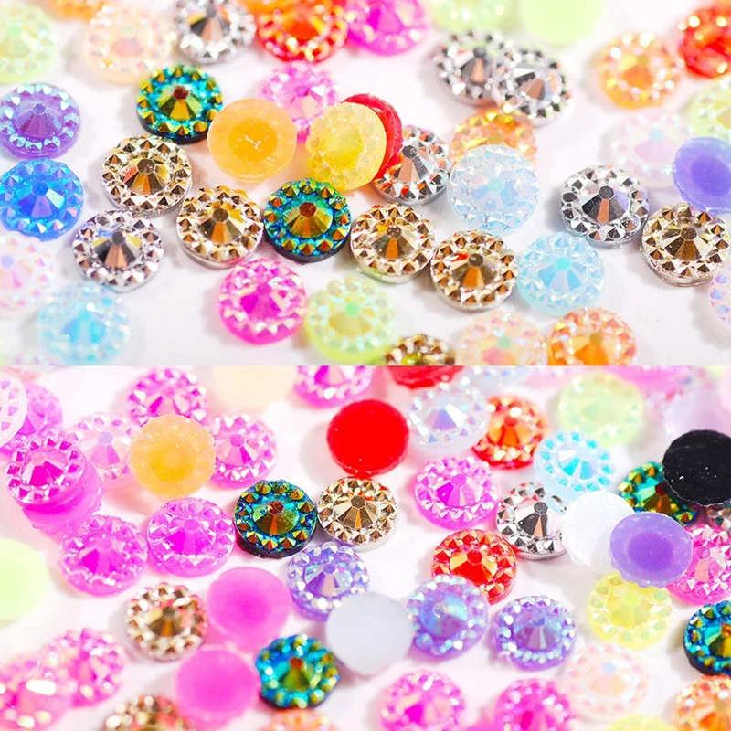 4mm/5mm/6mm Sunflower Nail Rhineston Cone Flower Faceted Jelly AB Resin Crystal Flatback Cloth Decorations Nonhotfix Rhinestones