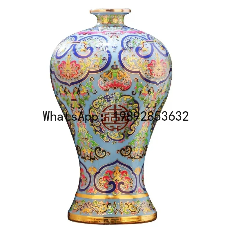 

X-21 Jingdezhen ceramic filigree enamel color plum vase handmade cloisonne Chinese home decoration ornament