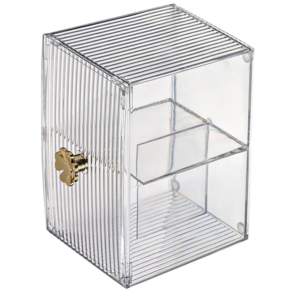 2Pcs Makeup Storage Box Clear Organizer Case Lid Multi Compartment Cotton Swab Pad Brush Holder Portable Desk Vanity