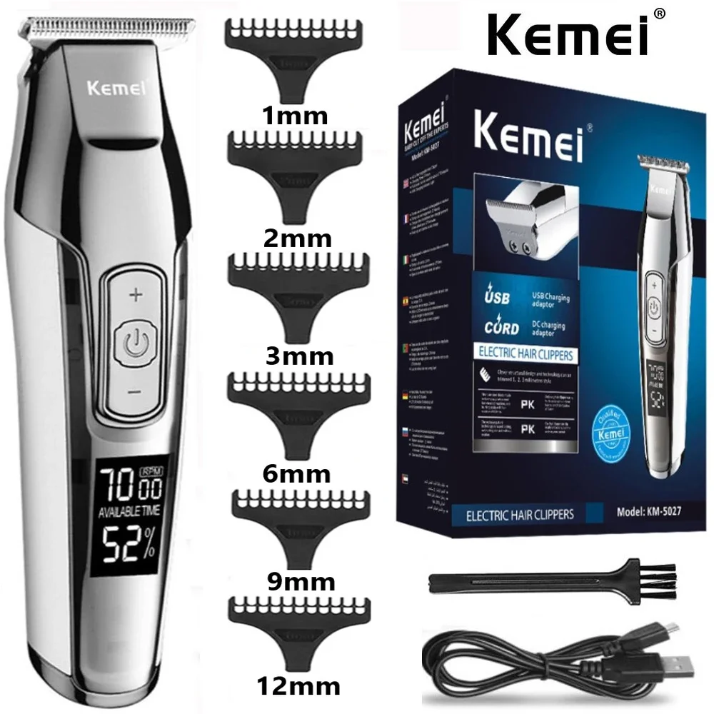 Professional Hair Clipper Beard Trimmer for Men Adjustable Speed LED Digital Carving Clippers Electric Razor KM-5027 Barber