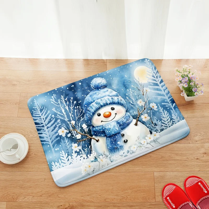 Plaid Snowman Christmas Doormat, Let It Snow Winter Snowflake Printed Floor Mat, Front Door Holiday Home Decor