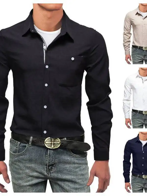 

Spring Men's Casual Longsved Shirt Drape Webbing Linen PU Leather Nine Points Sleeve Collar Cleanfit Style for Women