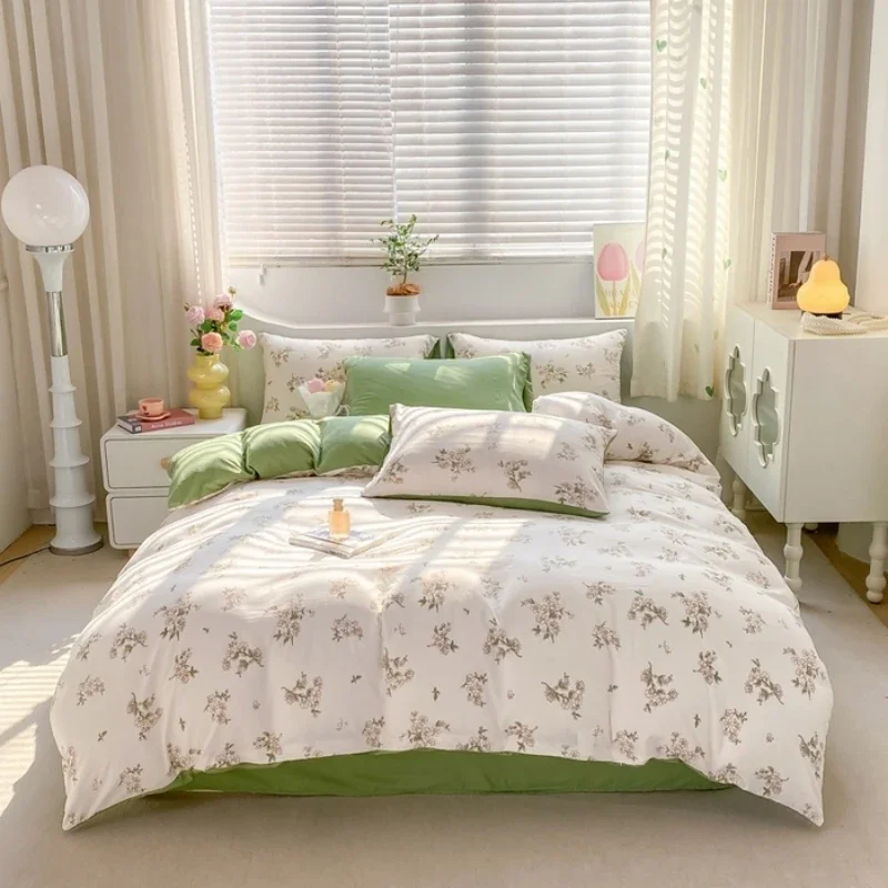 

Y1 HomeFloral Bedding Set 100% Washed Cotton Bed Sheets Set Soft Duvet Cover Bed Linen Pillowcase Single Double Queen King 2024