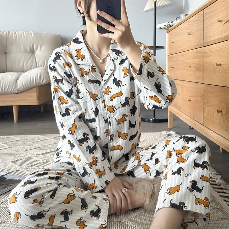 Dachshund Dog Print Loungewear Women Spring Autumn Cotton Suede Fabric Cute Men\'s Women\'s Pajamas Comfort Sleepwear Home Suit