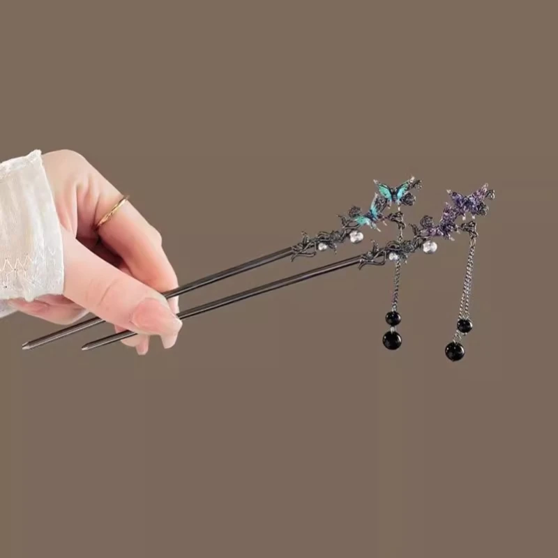 

Double Butterfly Tassel Hairpin, Women's National Style, Coiled Hair Ancient Style New Chinese Style Cheongsam Hairpin