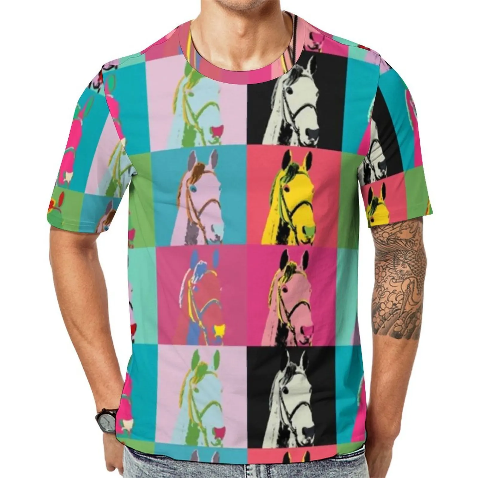 Colorful Horse Art T-Shirt Lady's Secret Horses Racing Vintage T-Shirts Man Casual Tshirt Summer Short Sleeve Tops Plus Size