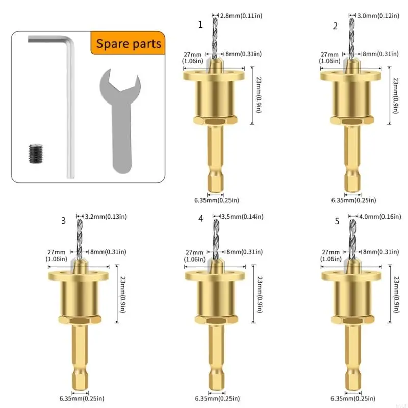 57QF Wood Countersink Drills Bit Tapered Drills Bits Quick Changes Hexagon Shank Countersink Drills Bit for Woodworking Screw