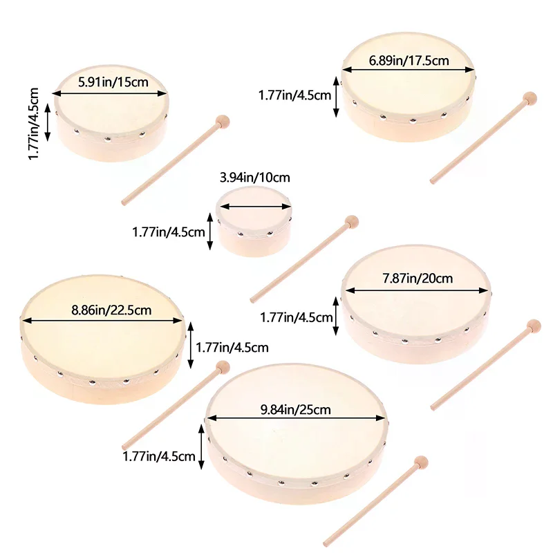 กลองเฟรม 4/6/7/8/9/10 นิ้ว กลองมือ กลองไม้ พร้อมชุดไม้ตีกลอง เครื่องดนตรีสำหรับเด็ก ของเล่นเสริมพัฒนาการ เครื่องดนตรีประเภทเพอร์คัชชัน