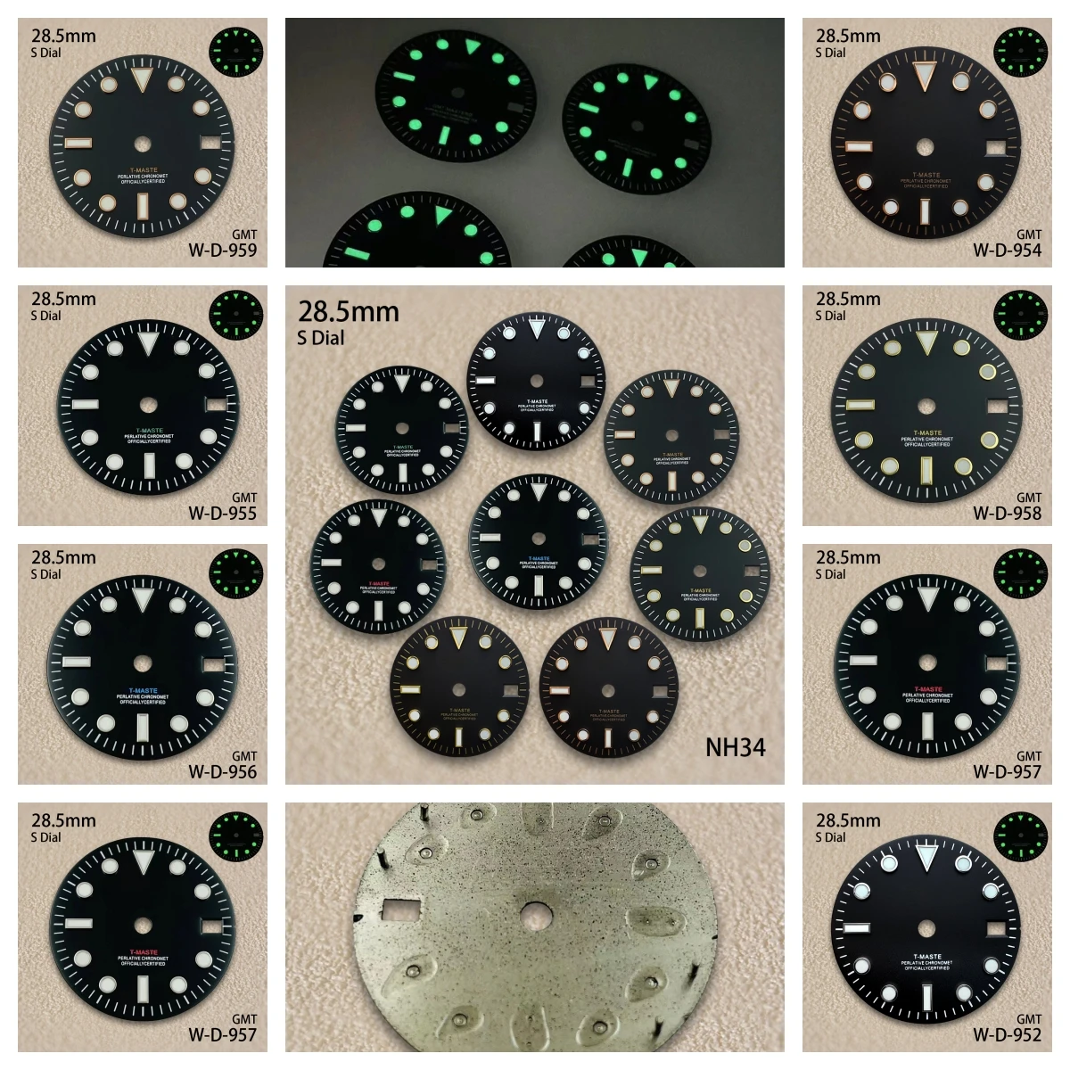 

28.5mm S Logo GMT Black Dial Fit NH34 Movement Green Luminous Watch Modification Accessories
