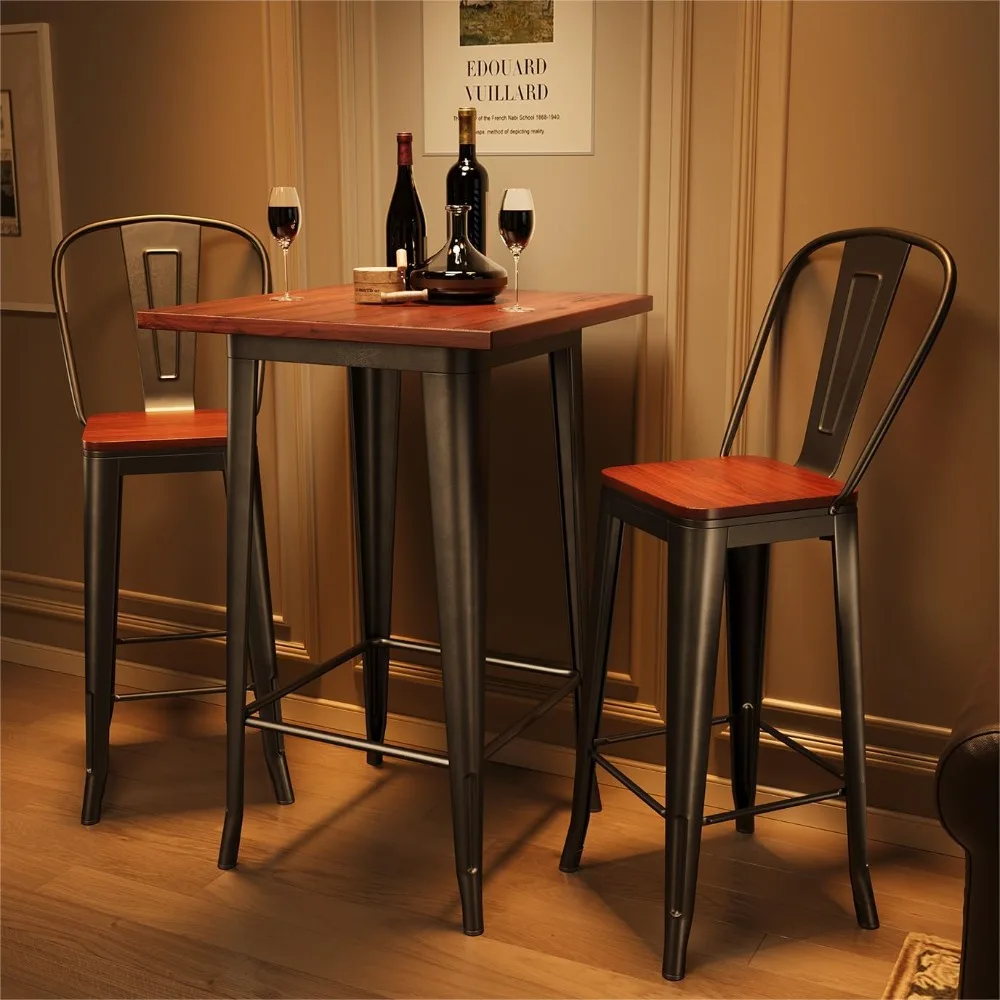 Conjunto compacto de mesa de bar para 2 pessoas com cadeiras e apoio para os pés para cozinha e jantar