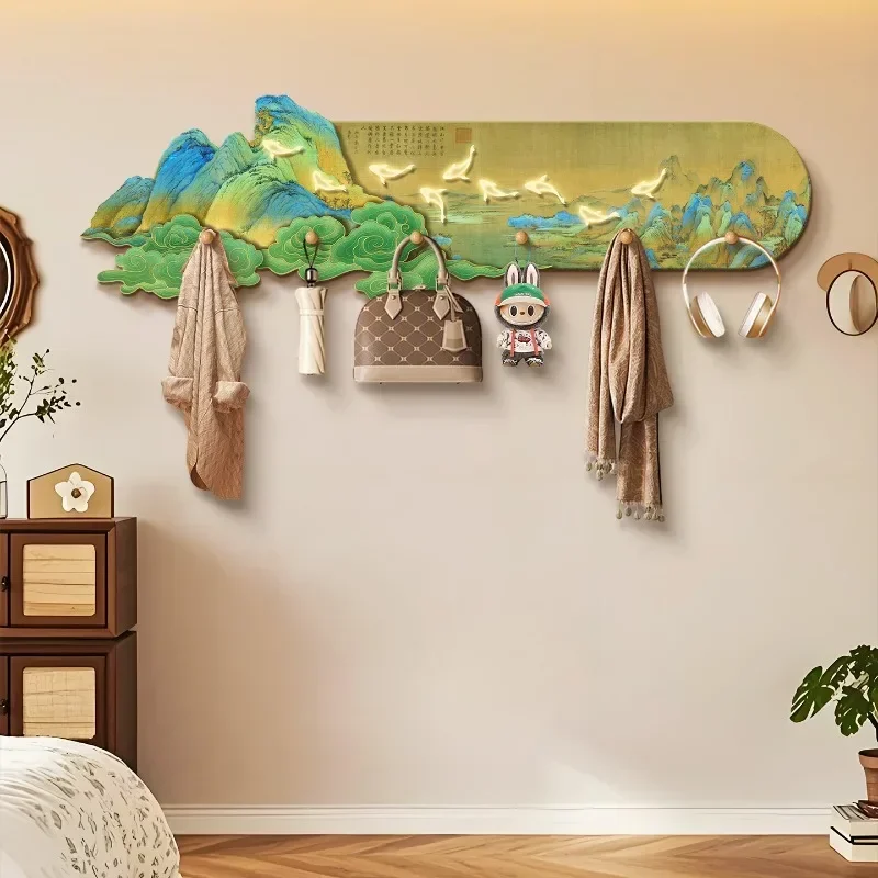 Entrance hanger wall hanging thousand miles of rivers and mountains map strong load-bearing coat rack key hook free punching