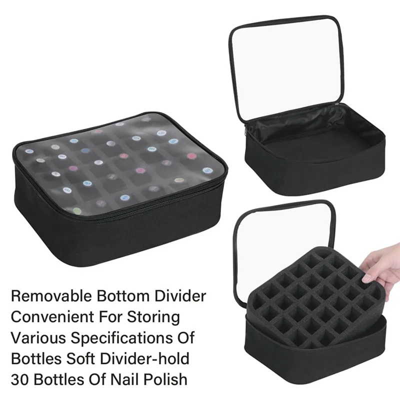 La caja de esmalte de uñas B45C contiene 30 botellas (15Ml-0,5Fl Oz), bolsa organizadora multifuncional para almacenamiento de esmalte de uñas
