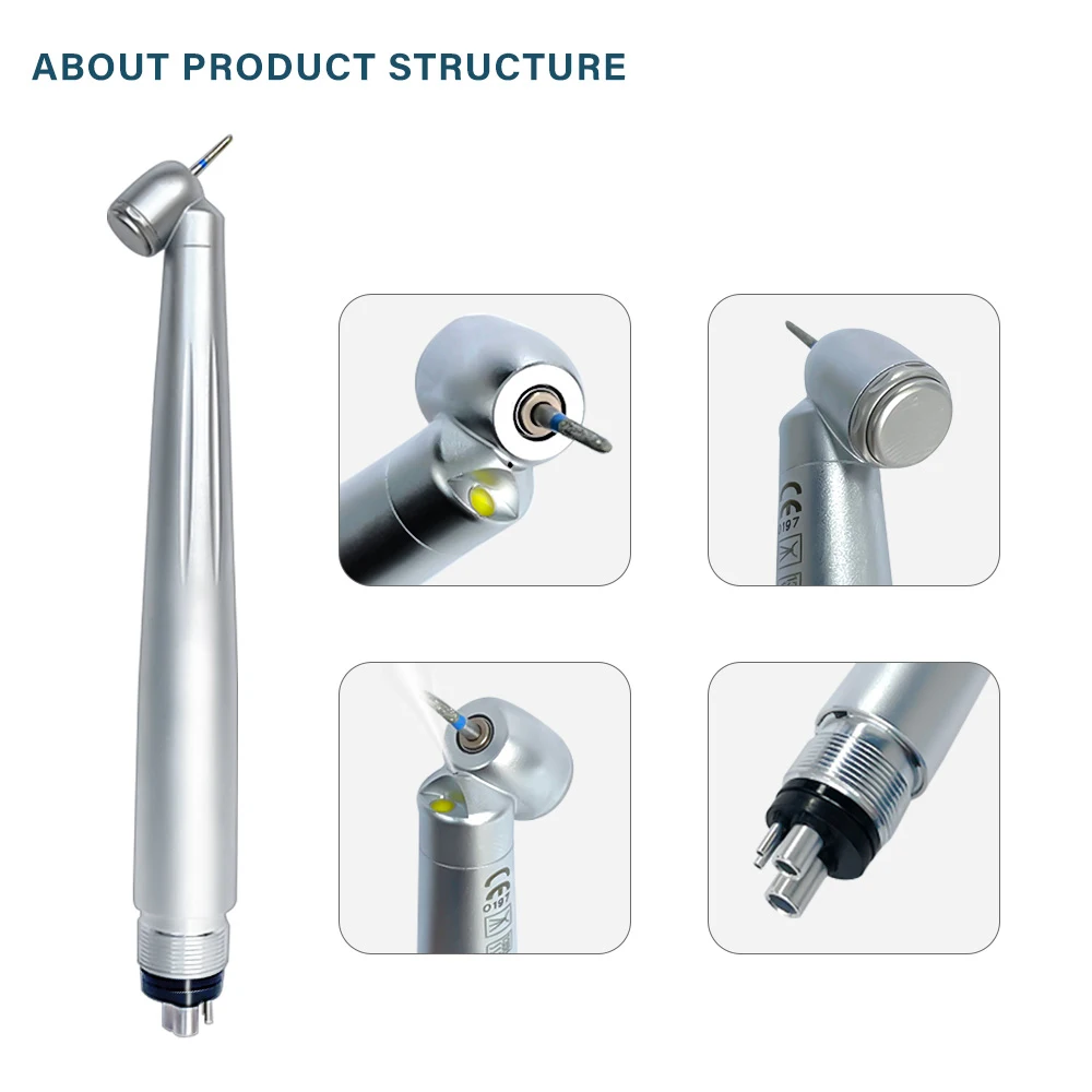 Dental 45 Degree LED High Speed Handpiece Standard Head Push Button Single Way Spray Dentists Tools