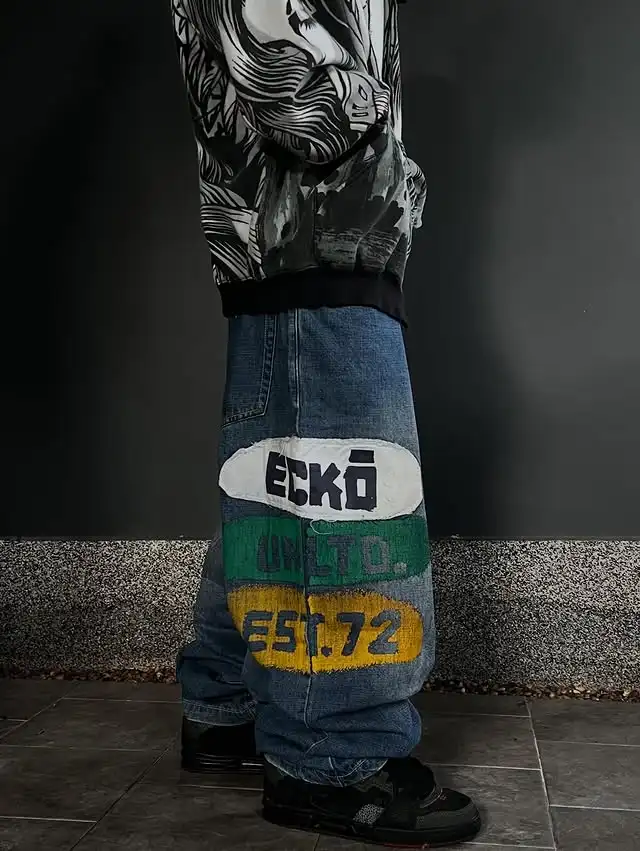 

Ecko Graffiti Jeans Men's American New Wild Rock Straight Pants Harajuku Hip-hop Casual Printed Wide Pants