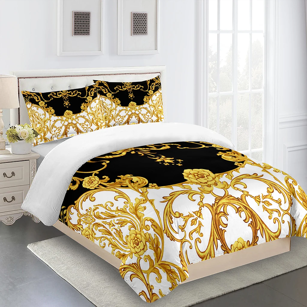 

Luxury Gold Abstract Printing 3Pcs King Queen Full Size Duvet&Quilt Cover Pillow Case Bedding Linen Set Bedspread200x200 240x220