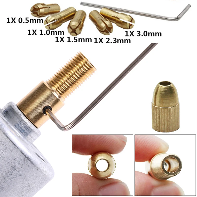 

7 шт./компл., адаптер для сверлильных патронов 0,5-3,2 мм, мини-сверлильные патроны для адаптера патрона Dremel, микроцанга, латунь для электроинструмента