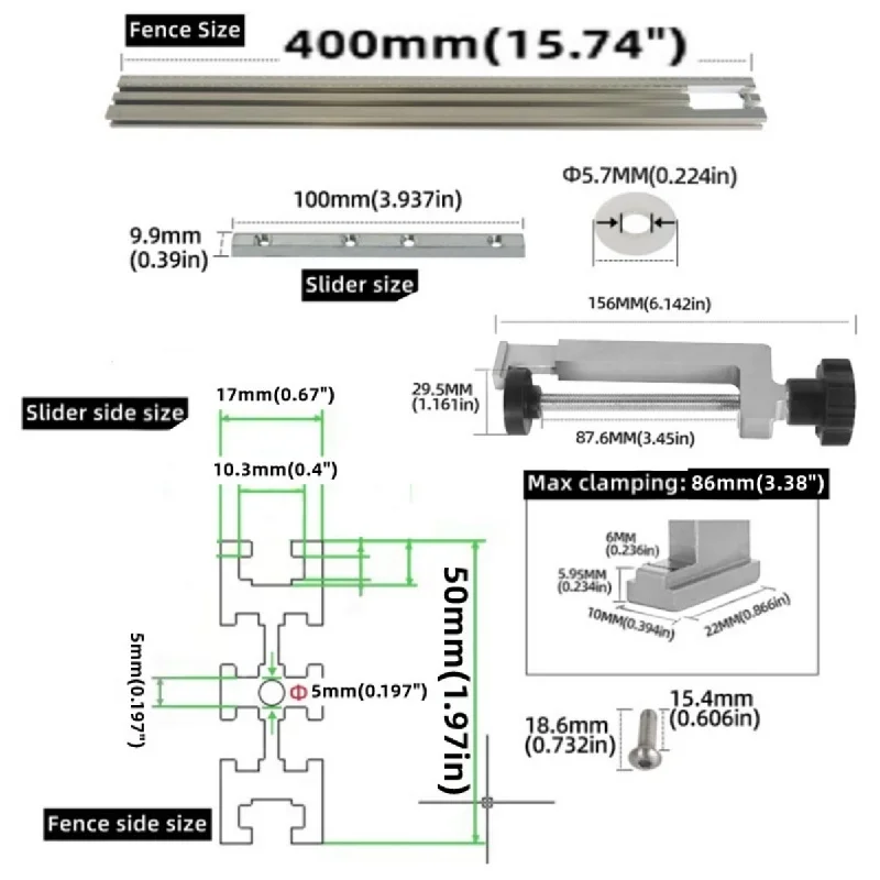 Trimming Machine Guide Rail, 400mm Adjustable Backing Auxiliary Guide Bracket,Aluminum Alloy Milling Groove Engraving Guide Rail