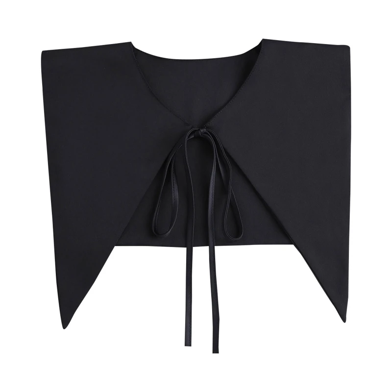 

S1Y1 Women False Collar Large Shawl Pointed Solid Half Shirt Bow Capelet