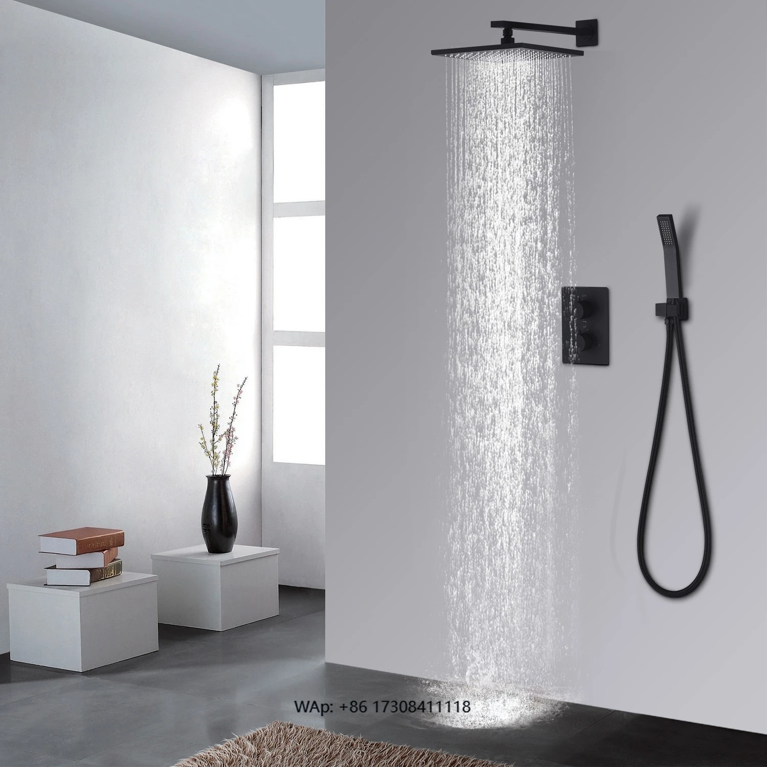 

Настенная душевая система для ванной комнаты с 10 режимами подачи воды, черный душевой набор с ручной лейкой